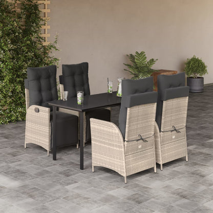 5-delige Tuinset met kussens poly rattan lichtgrijs