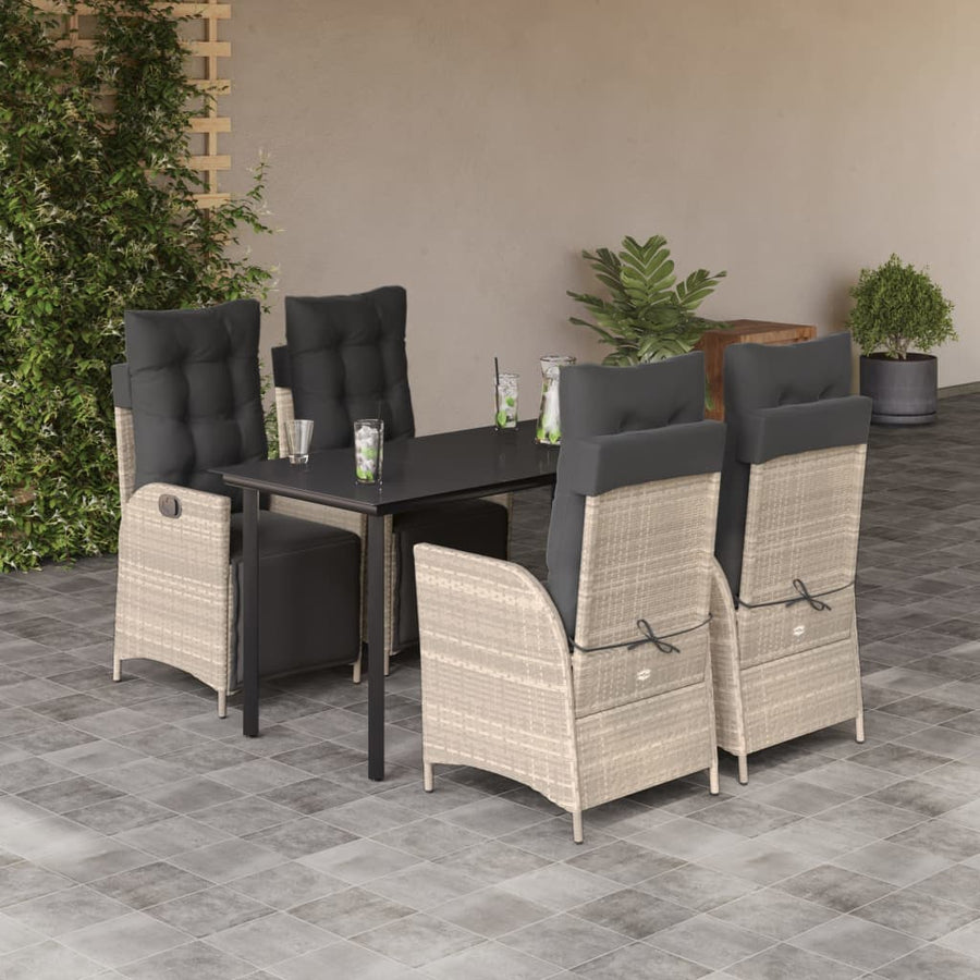5-delige Tuinset met kussens poly rattan lichtgrijs