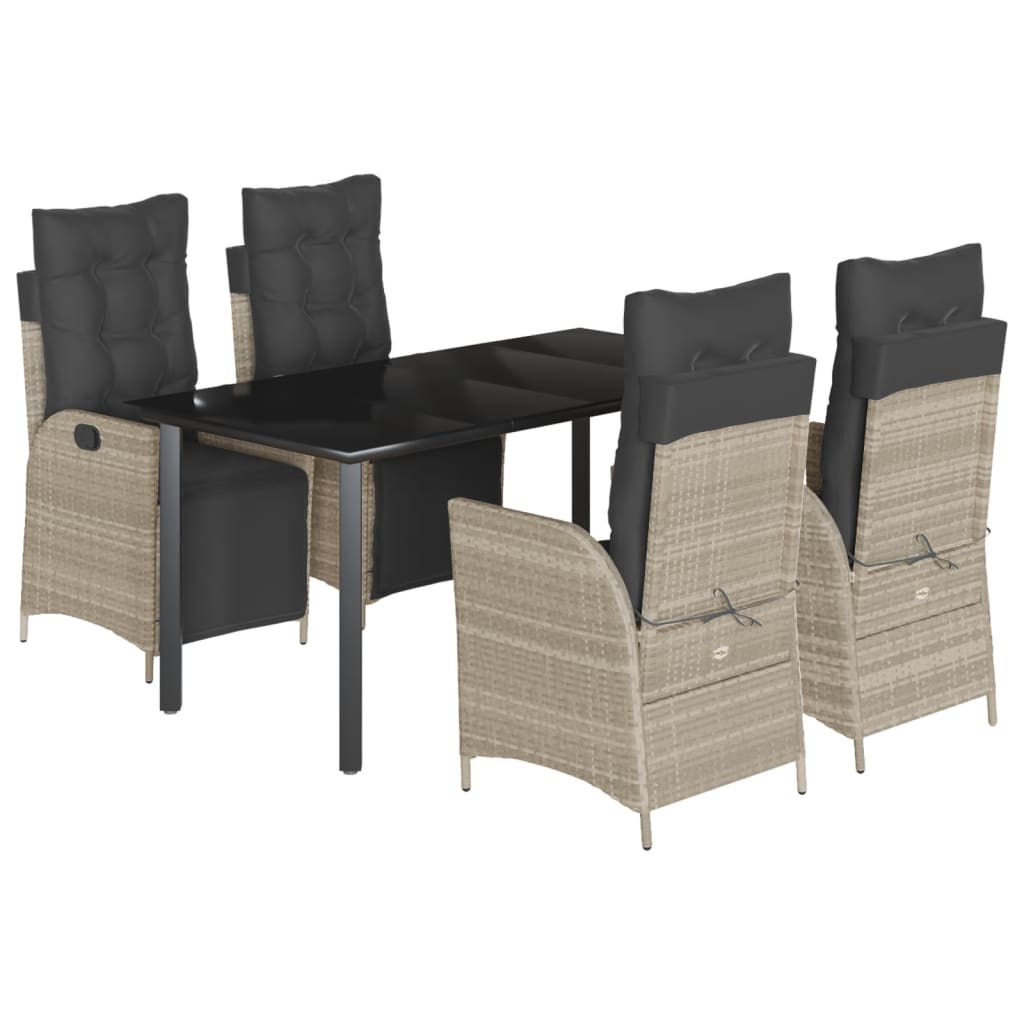 5-delige Tuinset met kussens poly rattan lichtgrijs