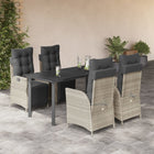 5-piece Garden Lounge Set with cushions poly rattan light grey