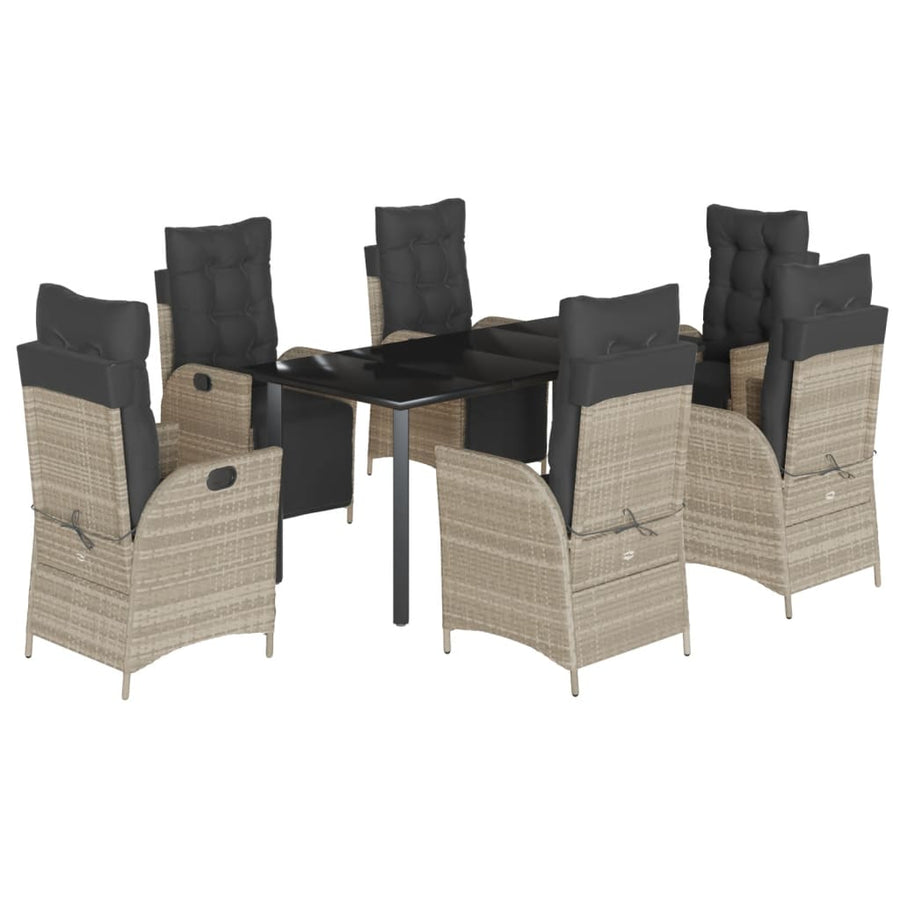 7-delige Tuinset met kussens poly rattan grijs