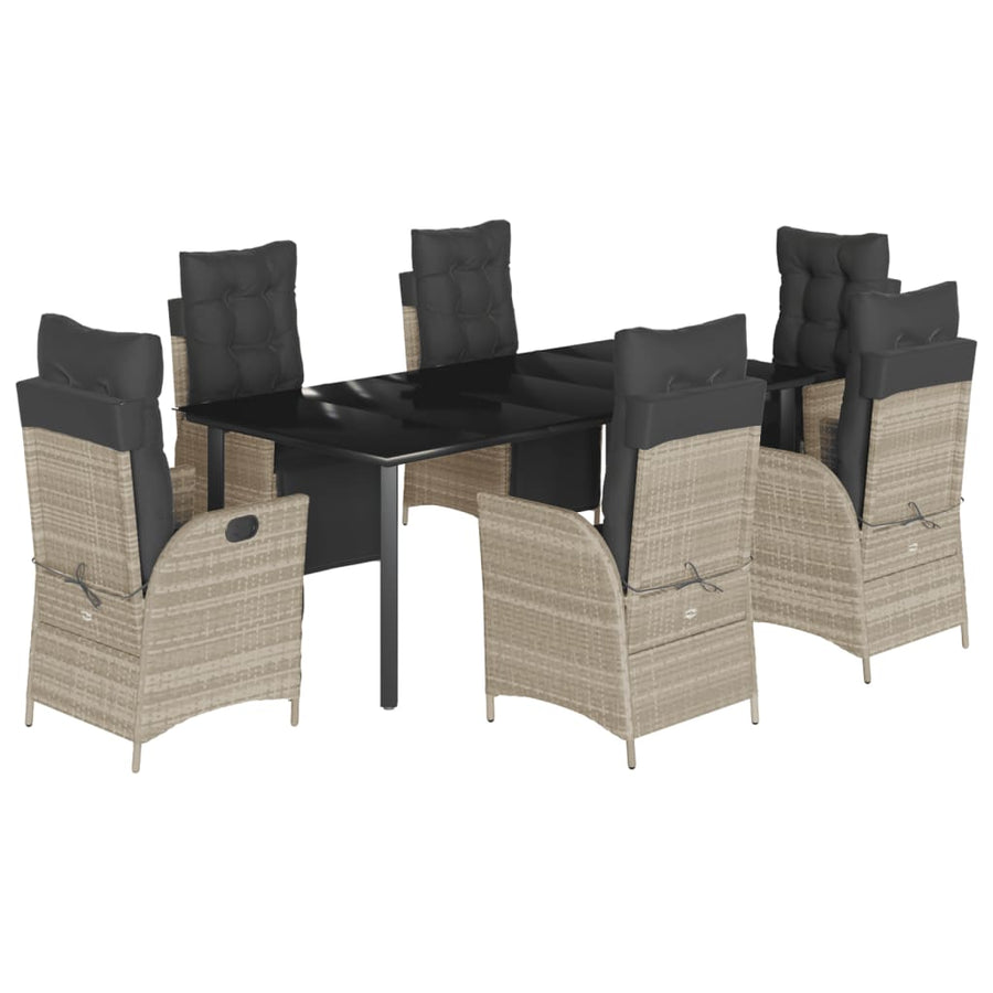 7-Delige Tuinset Met Kussens Poly Rattan Grijs 6 200 cm tafellengte