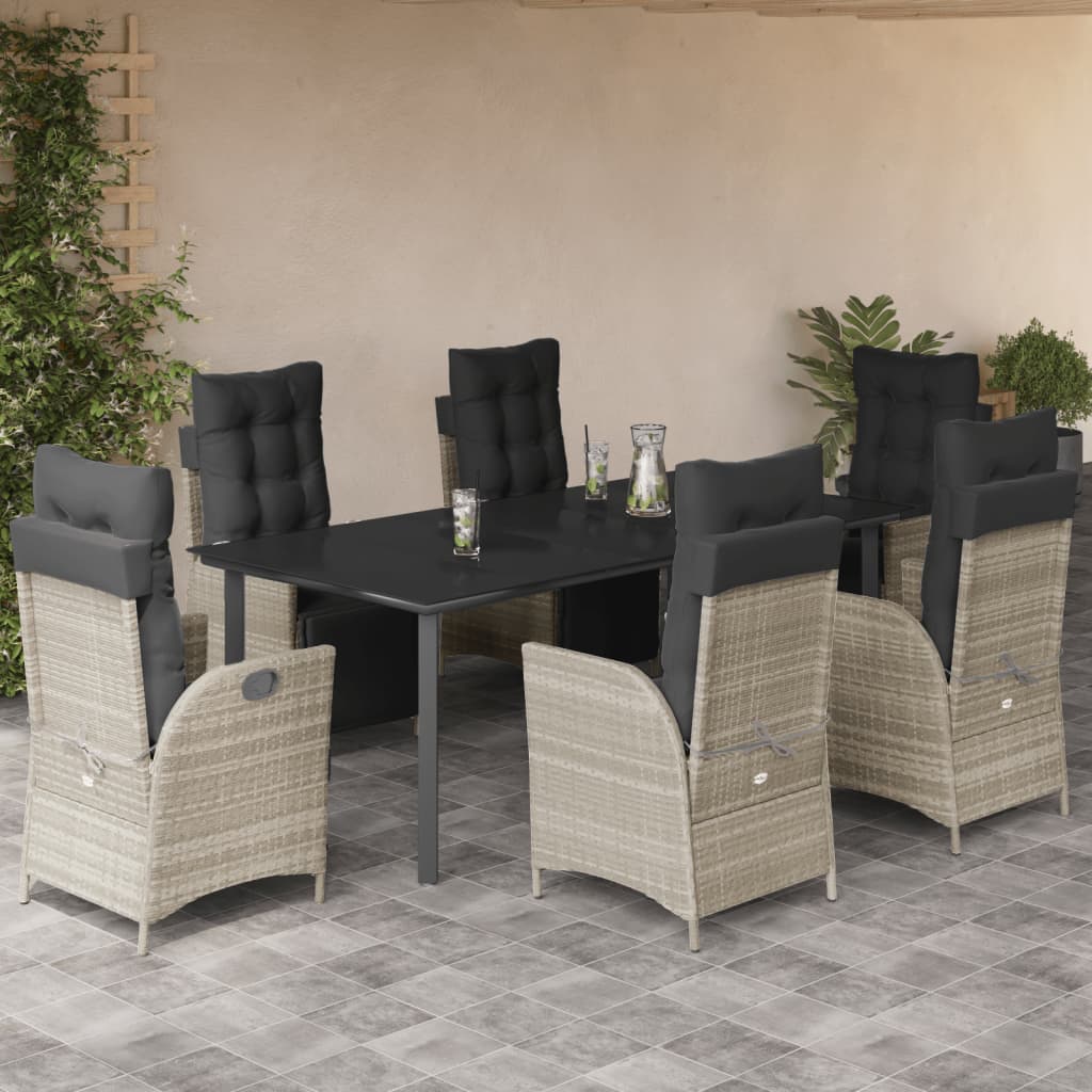 7-Delige Tuinset Met Kussens Poly Rattan Grijs 6 200 cm tafellengte