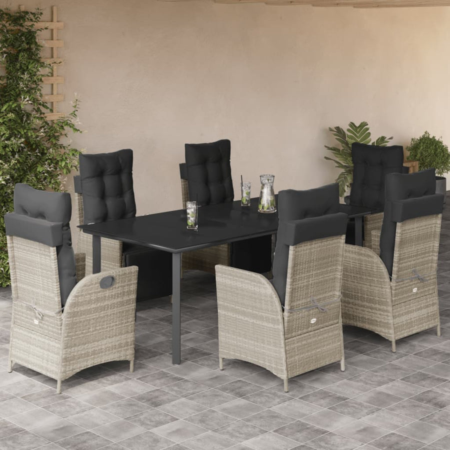 7-Delige Tuinset Met Kussens Poly Rattan Grijs 6 200 cm tafellengte