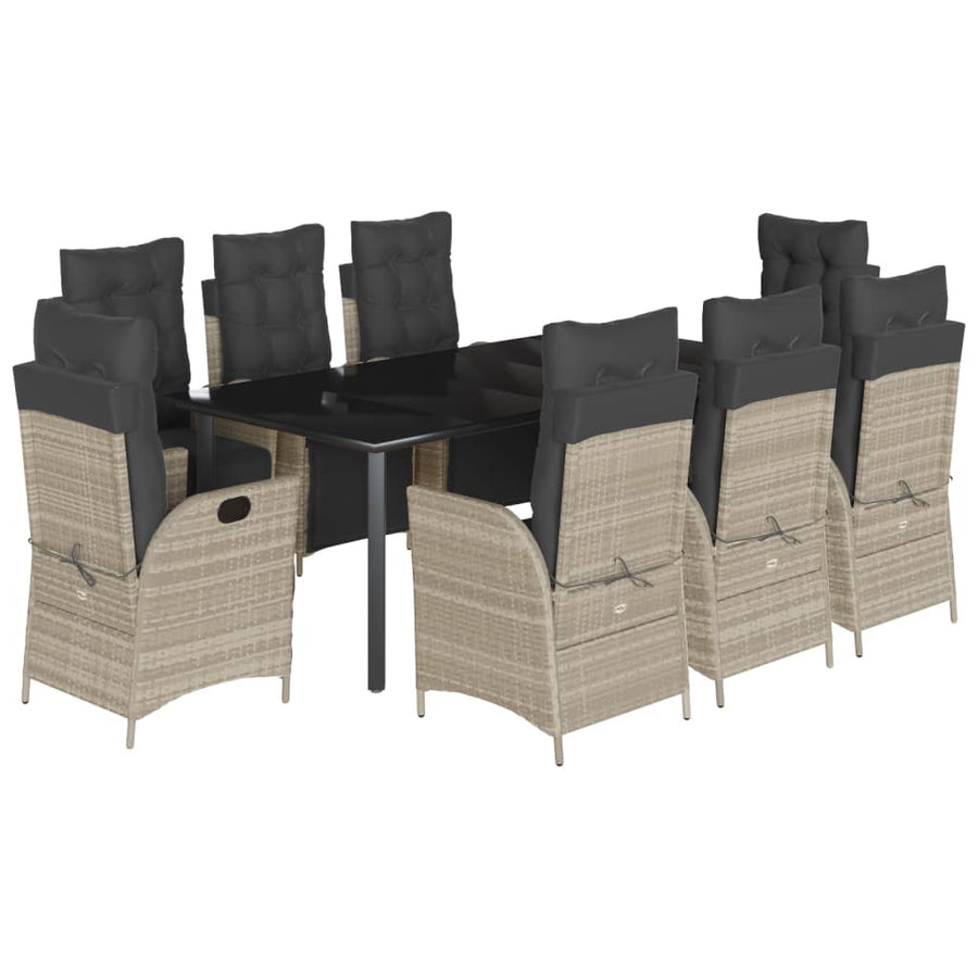 9-Delige Tuinset Met Kussens Poly Rattan Lichtgrijs 8 200 cm tafellengte