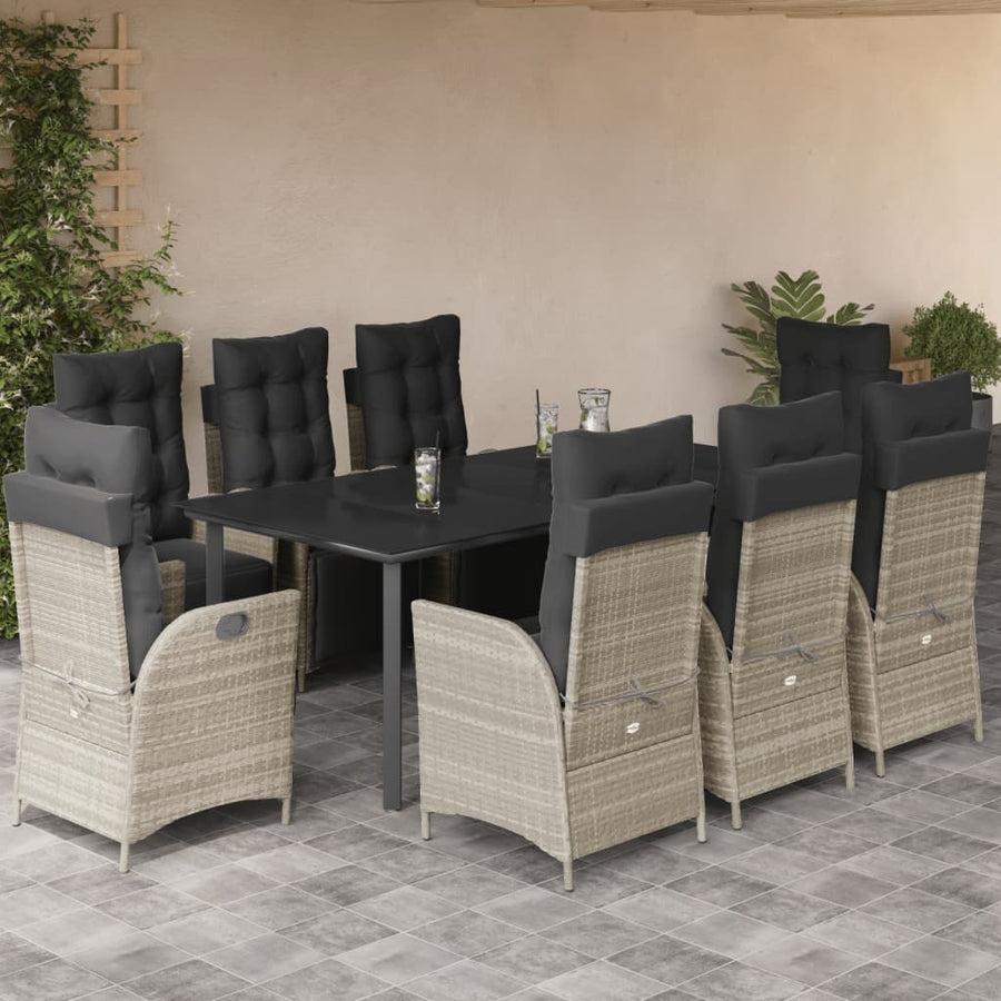 9-Delige Tuinset Met Kussens Poly Rattan Lichtgrijs 8 200 cm tafellengte