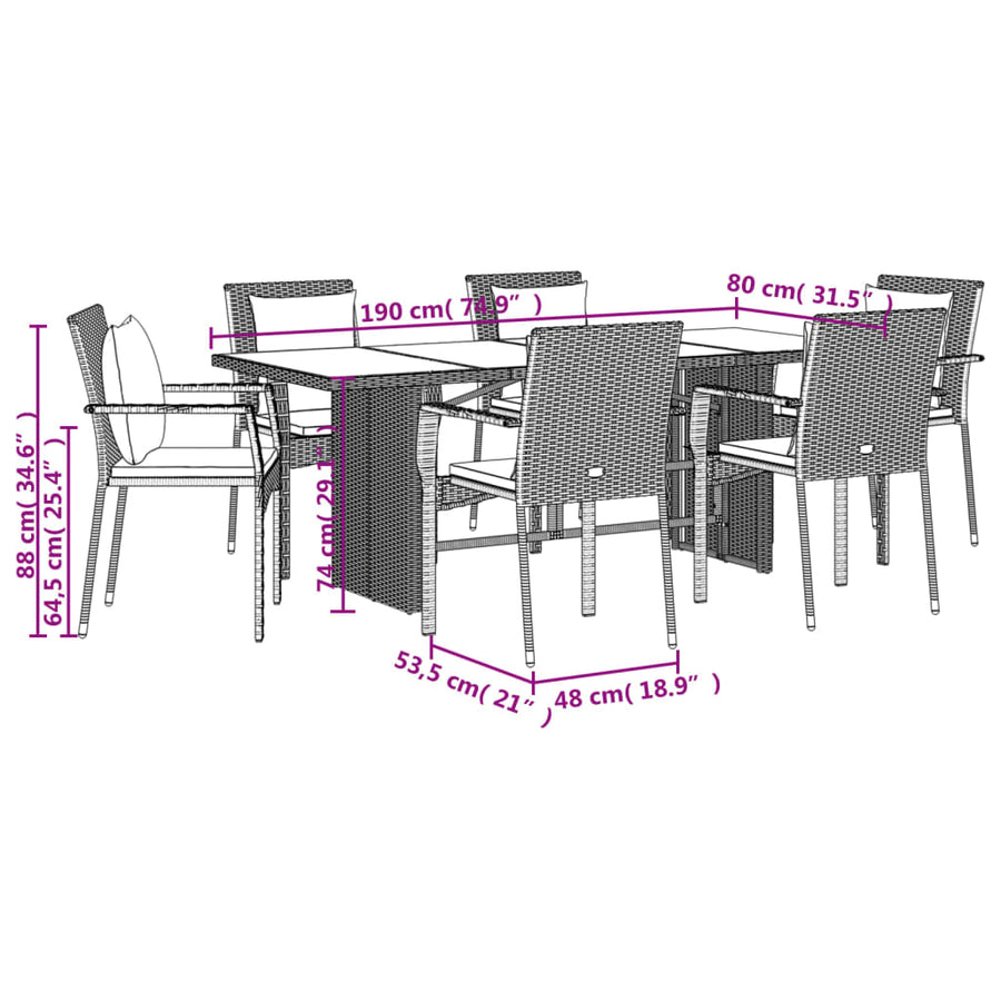7-Delige Tuinset Met Kussens Poly Rattan Zwart