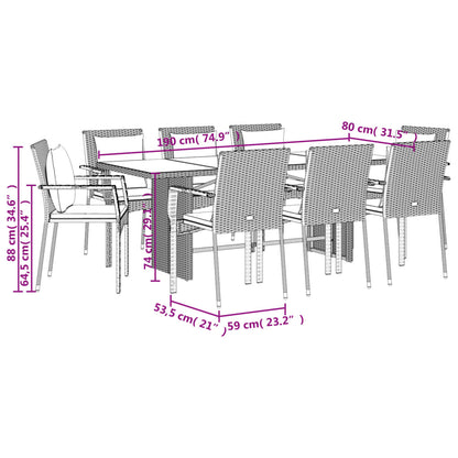 9-Delige Tuinset Poly Rattan Zwart