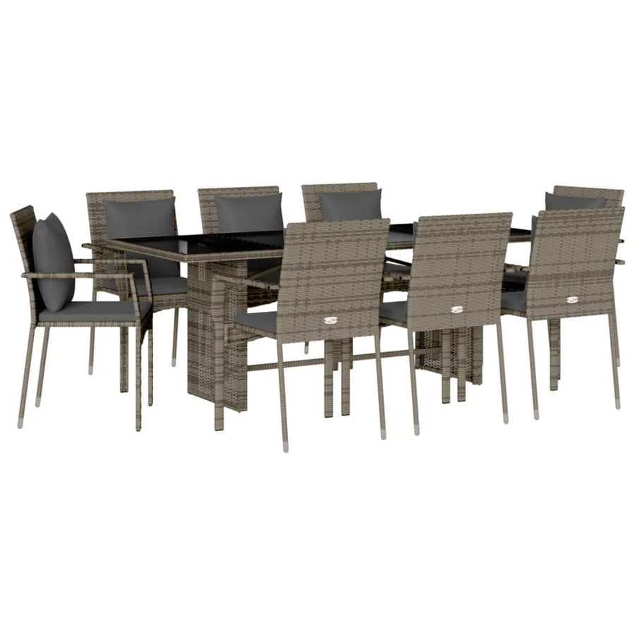 9-Delige Tuinset Met Kussens Poly Rattan Grijs