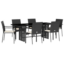 7-delige Tuinset met kussens poly rattan zwart