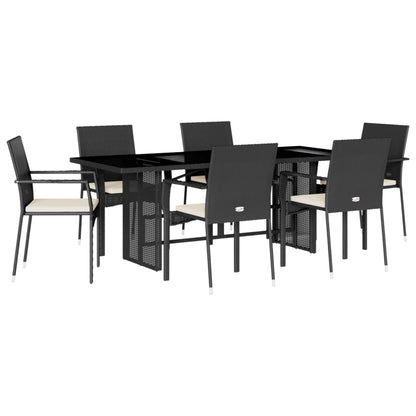 7-delige Tuinset met kussens poly rattan zwart