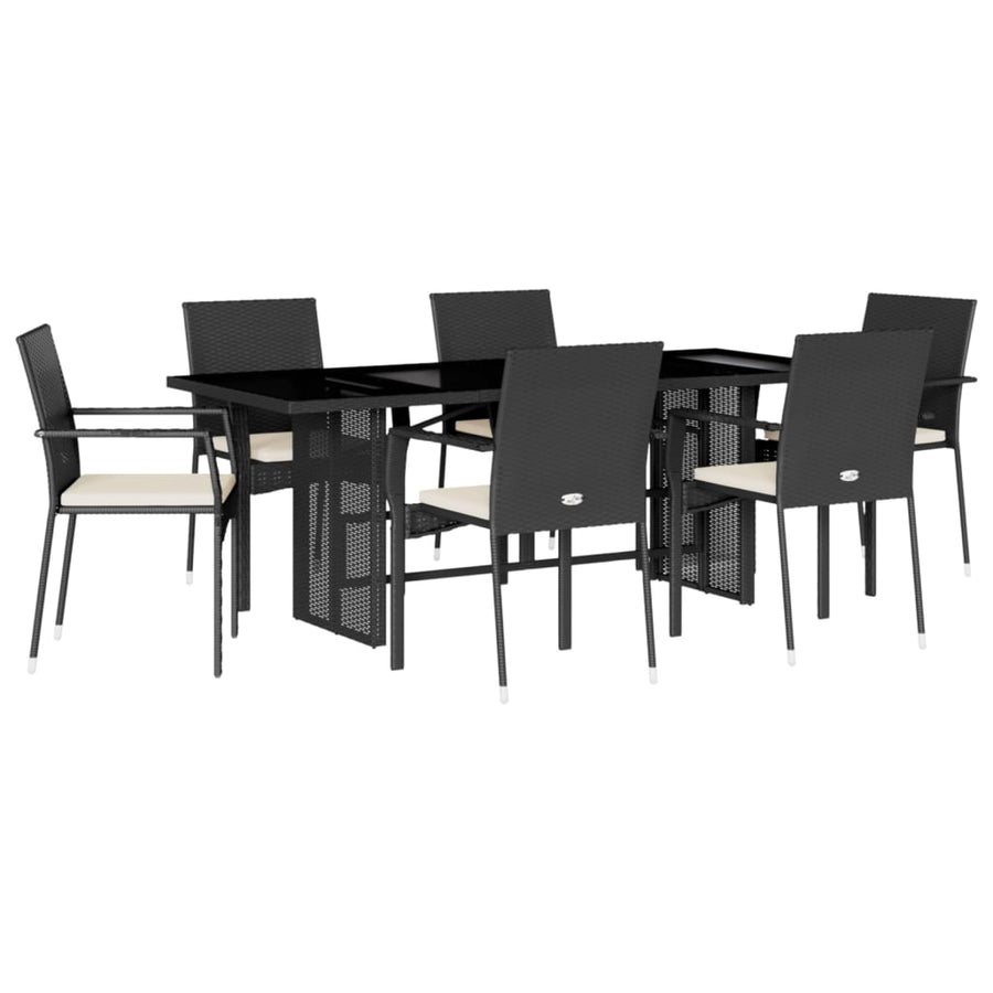 7-delige Tuinset met kussens poly rattan zwart