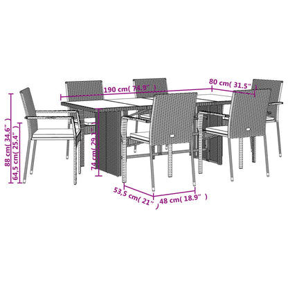7-delige Tuinset met kussens poly rattan zwart