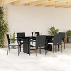 7-Piece Poly Rattan Garden Set with Cushions Black