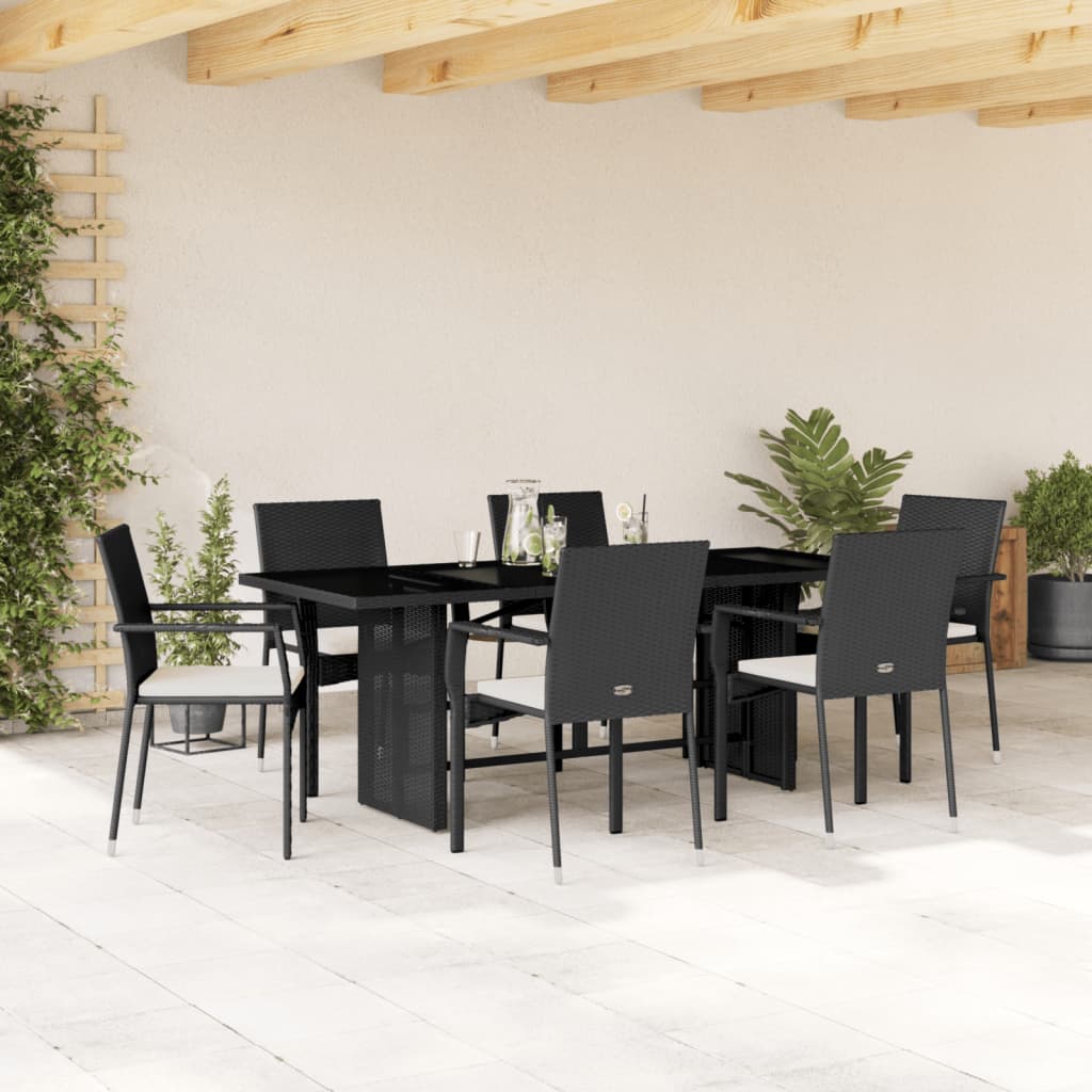 7-delige Tuinset met kussens poly rattan zwart