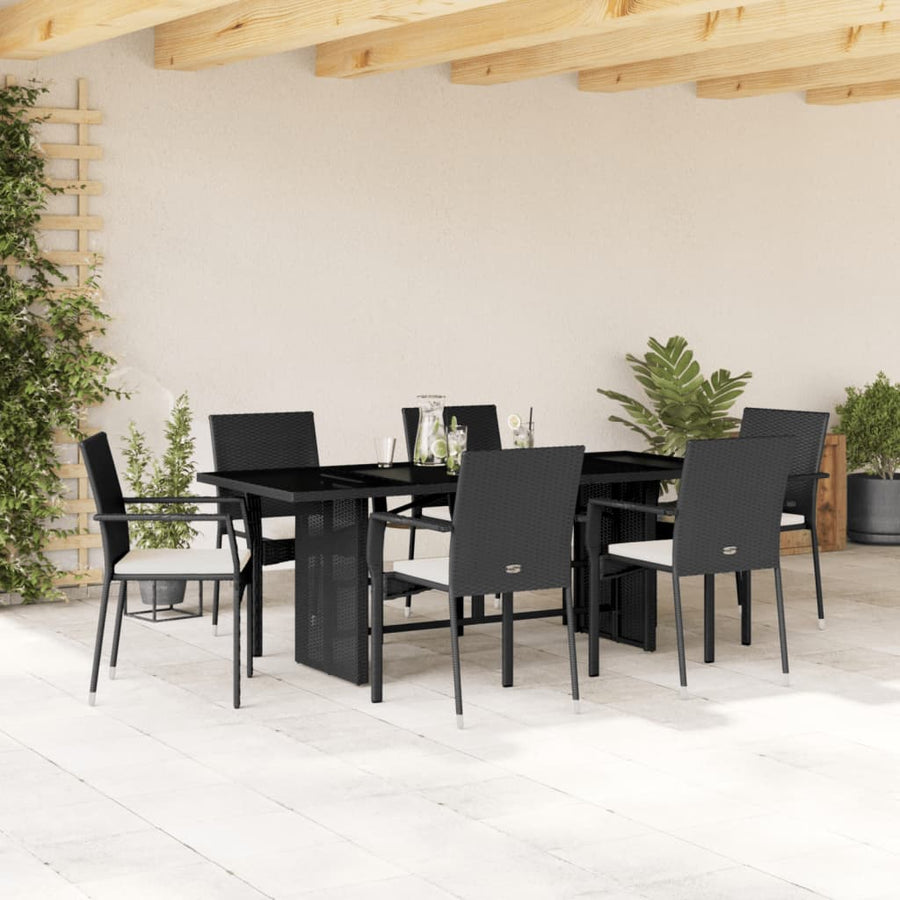 7-delige Tuinset met kussens poly rattan zwart