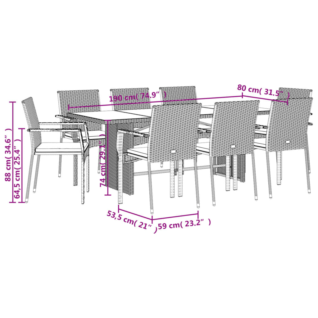 9-Delige Tuinset Poly Rattan 8 Nee Zwart