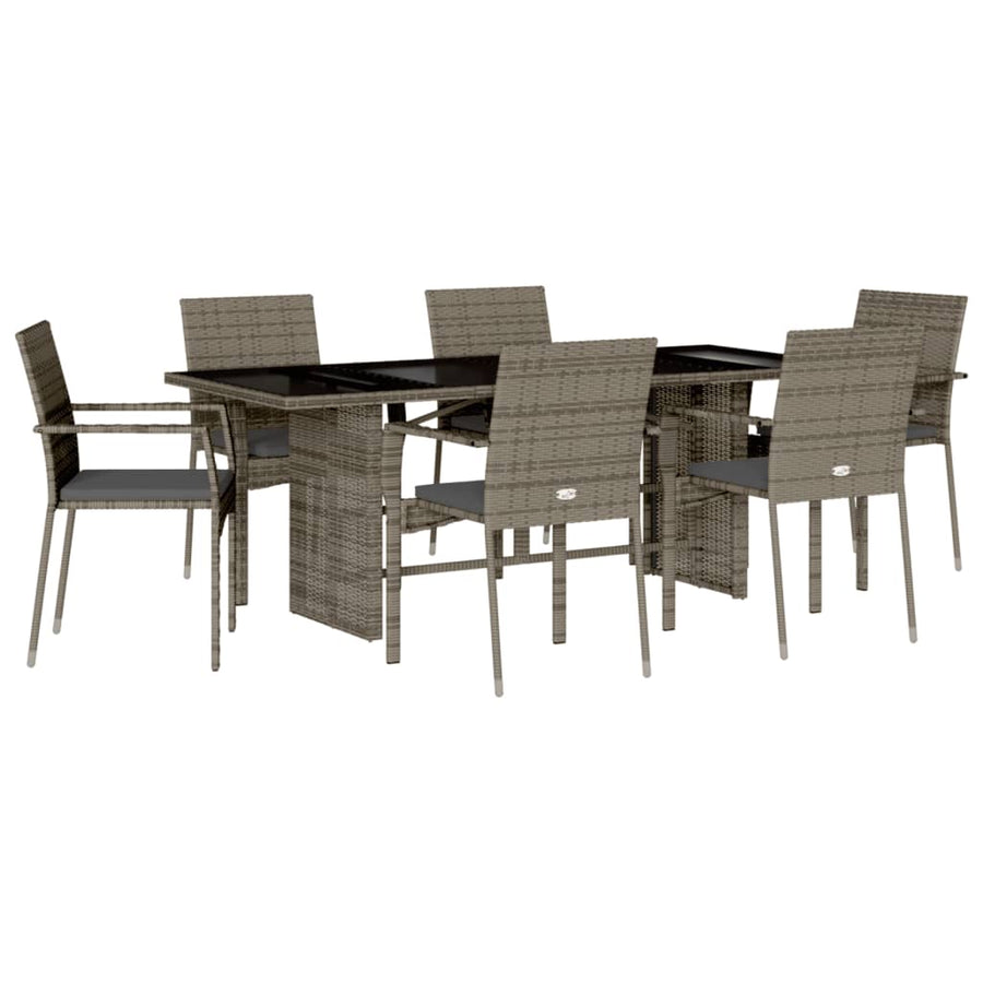 7-Delige Tuinset Met Kussens Poly Rattan Grijs