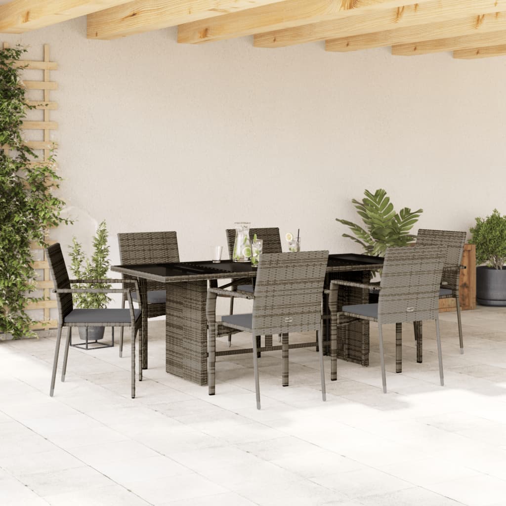 7-Delige Tuinset Met Kussens Poly Rattan Grijs
