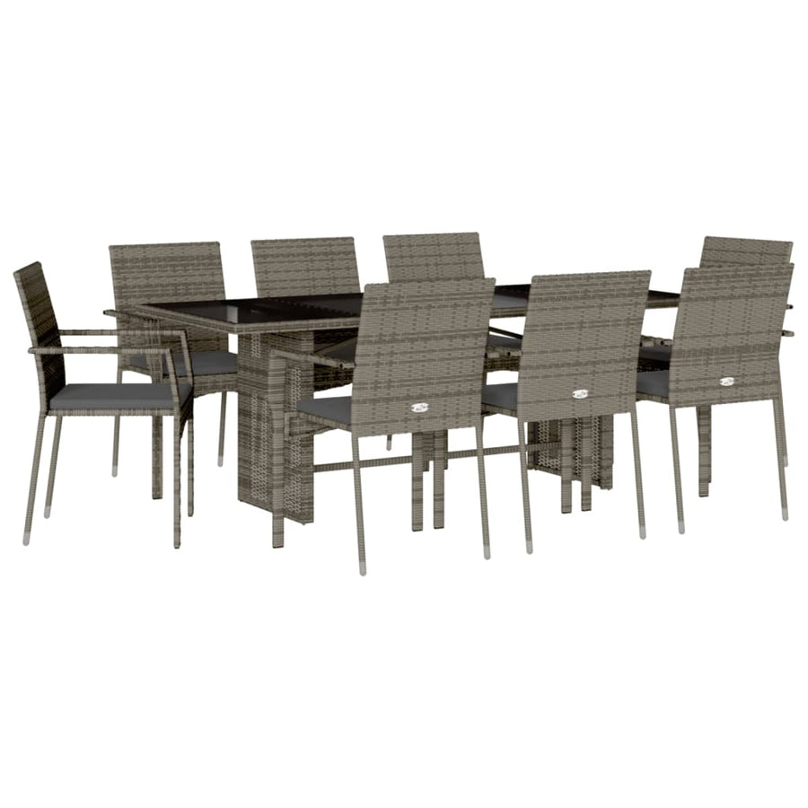9-delige Tuinset met kussens poly rattan grijs 9 Nee Grijs
