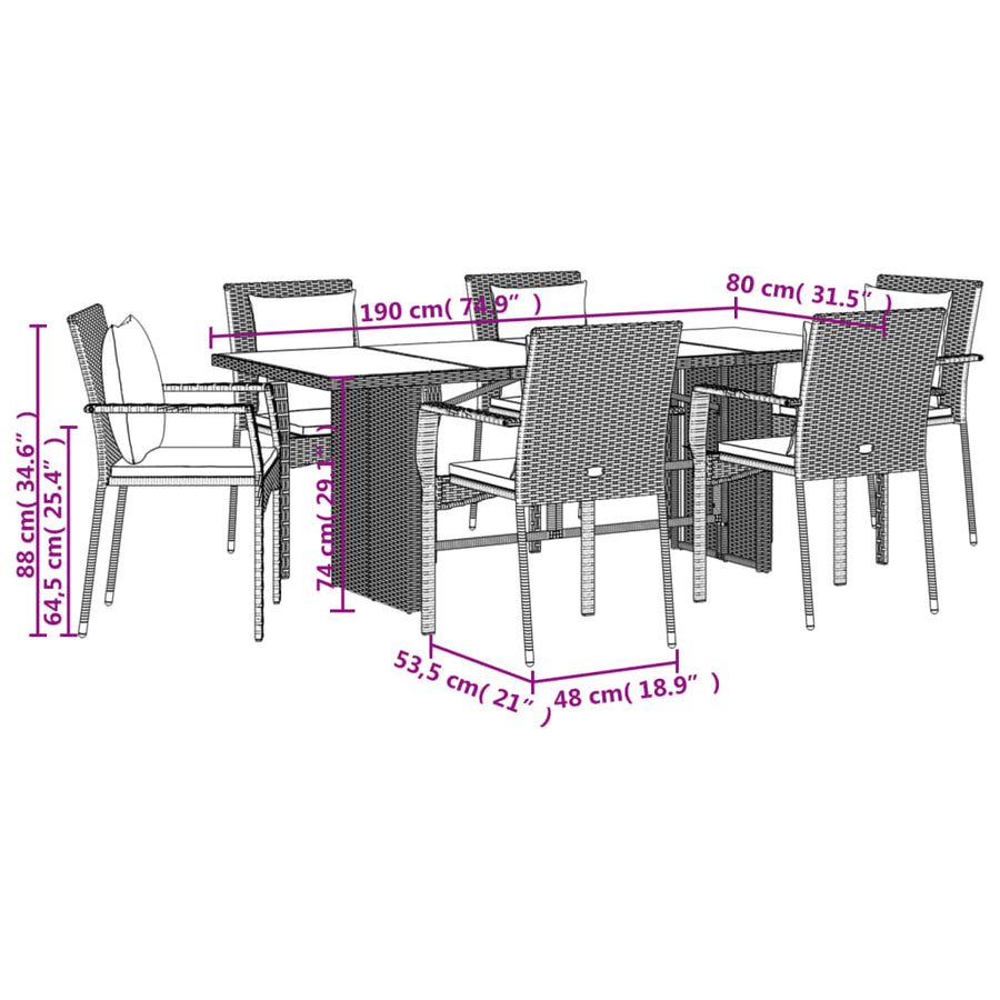 9-delige Tuinset met kussens poly rattan grijs 9 Nee Grijs