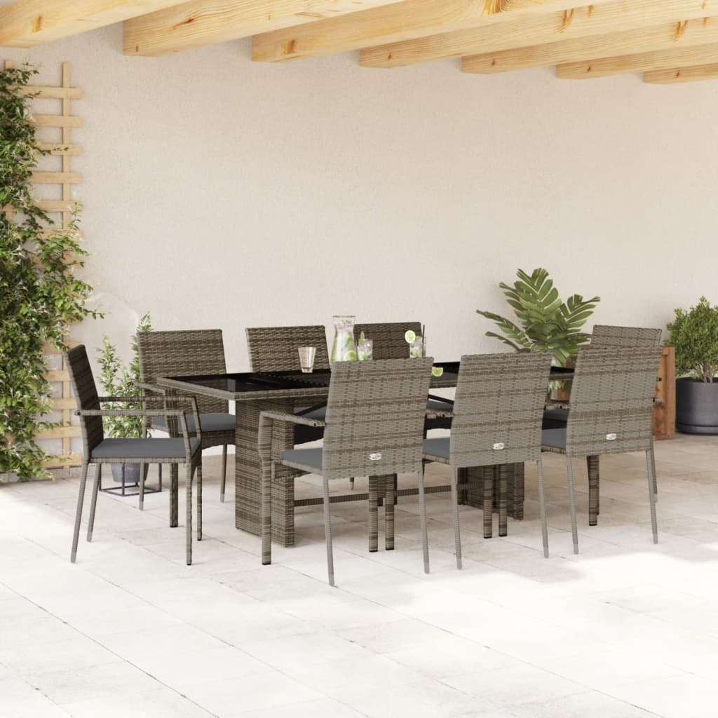 9-delige Tuinset met kussens poly rattan grijs 9 Nee Grijs