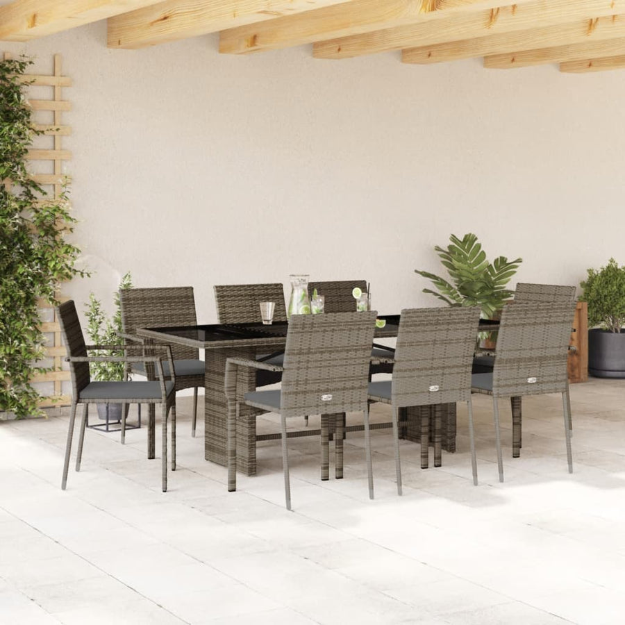 9-delige Tuinset met kussens poly rattan grijs 9 Nee Grijs