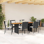 Tuinset 7-delig poly rattan zwart met kussens