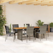 Tuinset 7-delig poly rattan grijs acaciahout