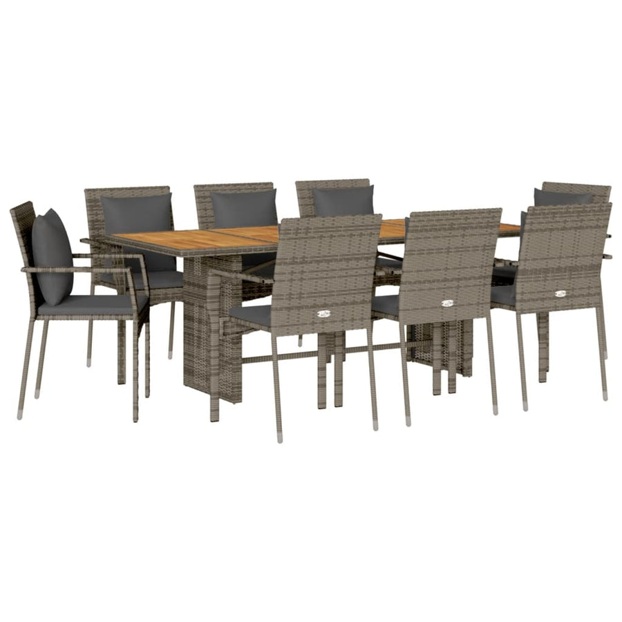 9-Delige Tuinset Met Kussens Poly Rattan Grijs
