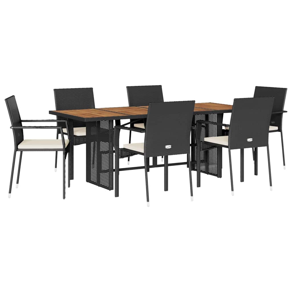 7-delige Tuinset met kussens poly rattan zwart