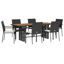 7-delige Tuinset met kussens poly rattan zwart