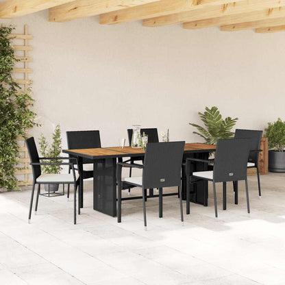 7-delige Tuinset met kussens poly rattan zwart
