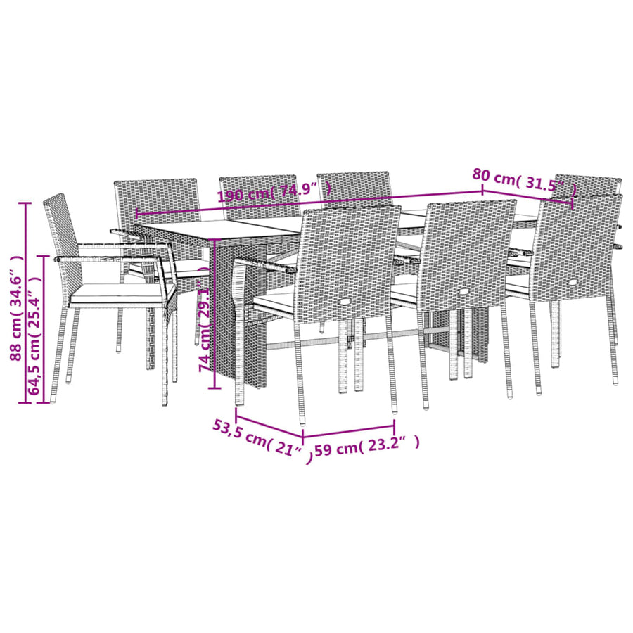 9-Delige Tuinset Poly Rattan 8 Nee Zwart
