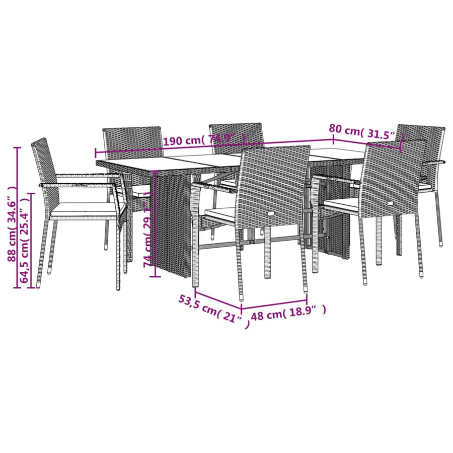 7-Delige Tuinset Met Kussens Poly Rattan Grijs