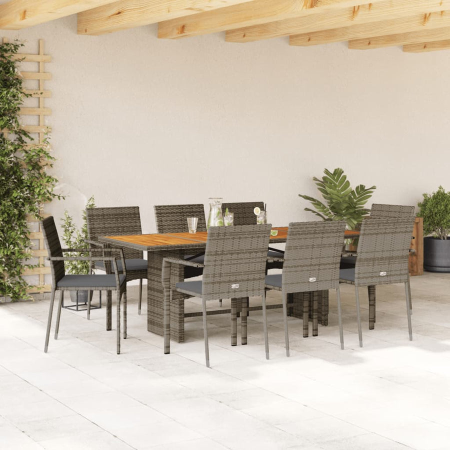 9-delige Tuinset met kussens poly rattan grijs 9 Nee Grijs