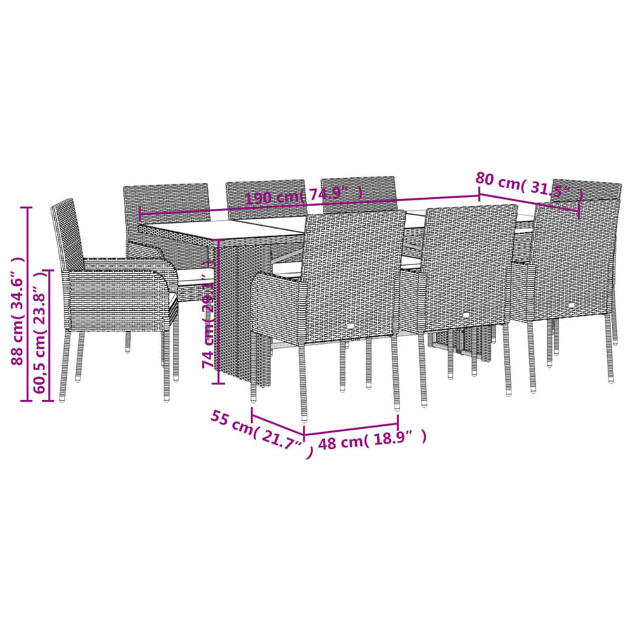 9-Delige Tuinset Poly Rattan Zwart