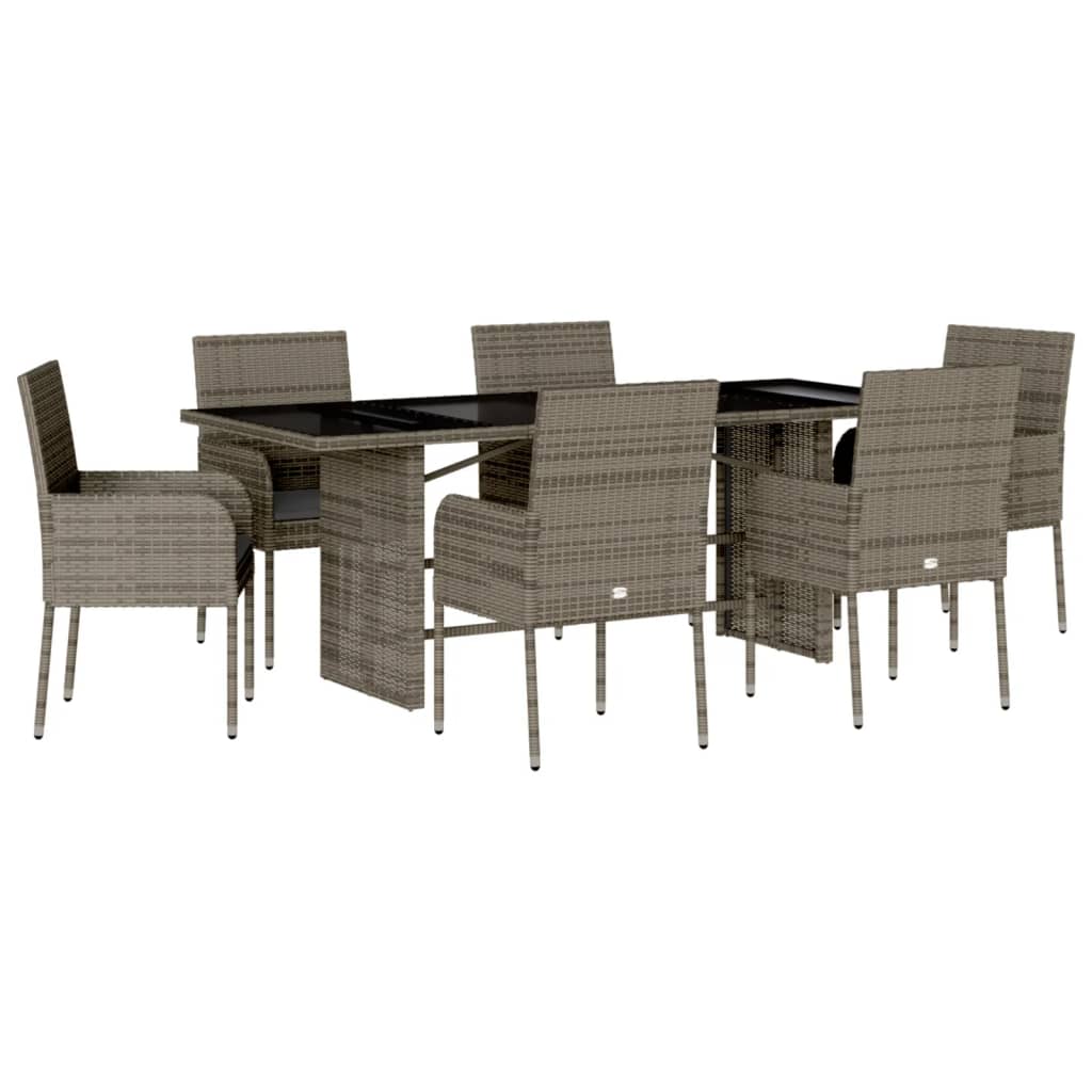 7-Delige Tuinset Met Kussens Poly Rattan Grijs