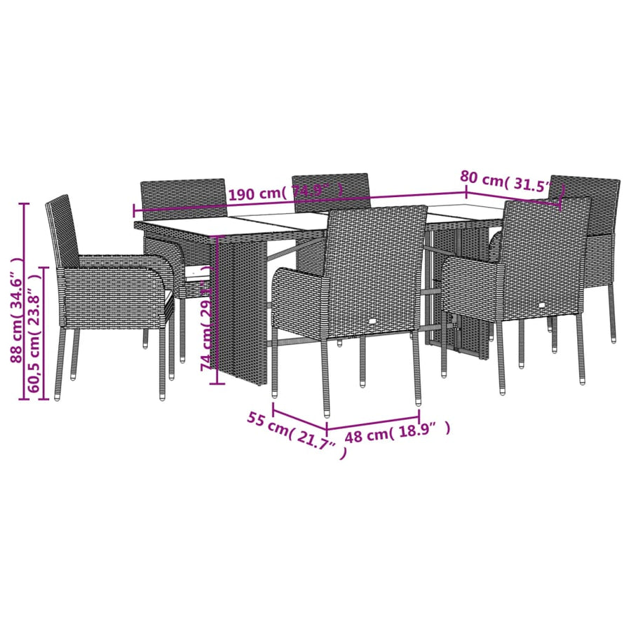 7-Delige Tuinset Met Kussens Poly Rattan Grijs