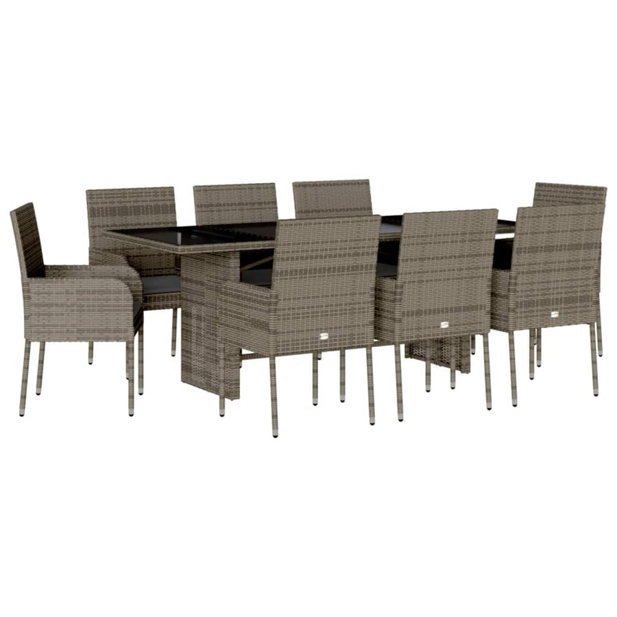 9-Delige Tuinset Met Kussens Poly Rattan Grijs