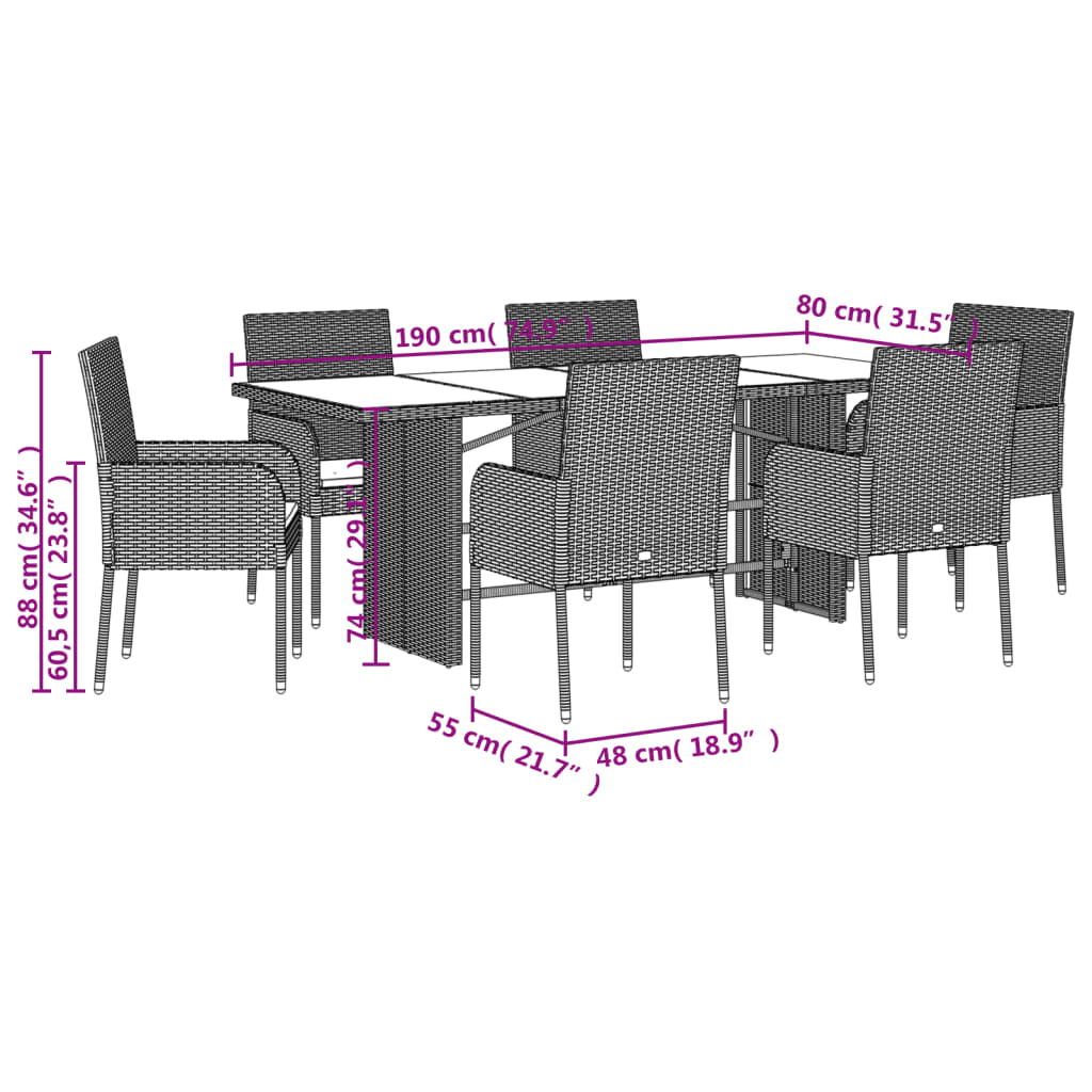 7-Delige Tuinset Met Kussens Poly Rattan Grijs