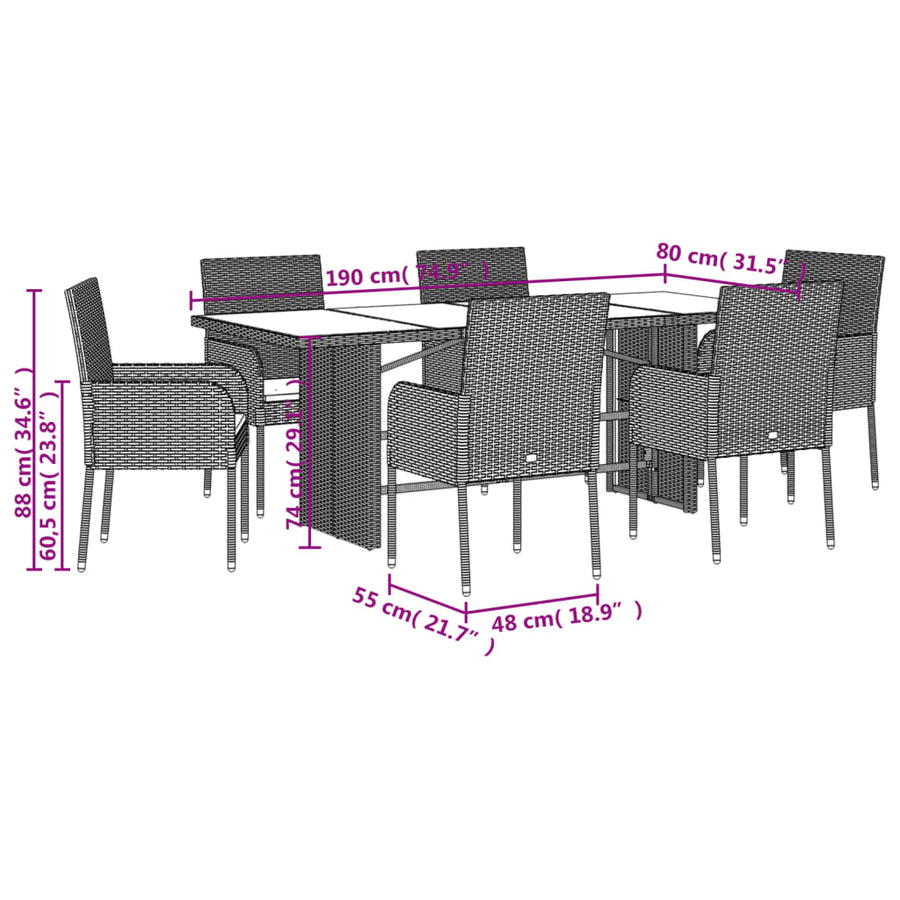 7-Delige Tuinset Met Kussens Poly Rattan Grijs