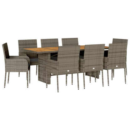 9-Delige Tuinset Met Kussens Poly Rattan 8 Grijs Hout