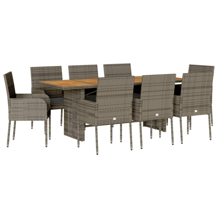 9-Delige Tuinset Met Kussens Poly Rattan 8 Grijs Hout