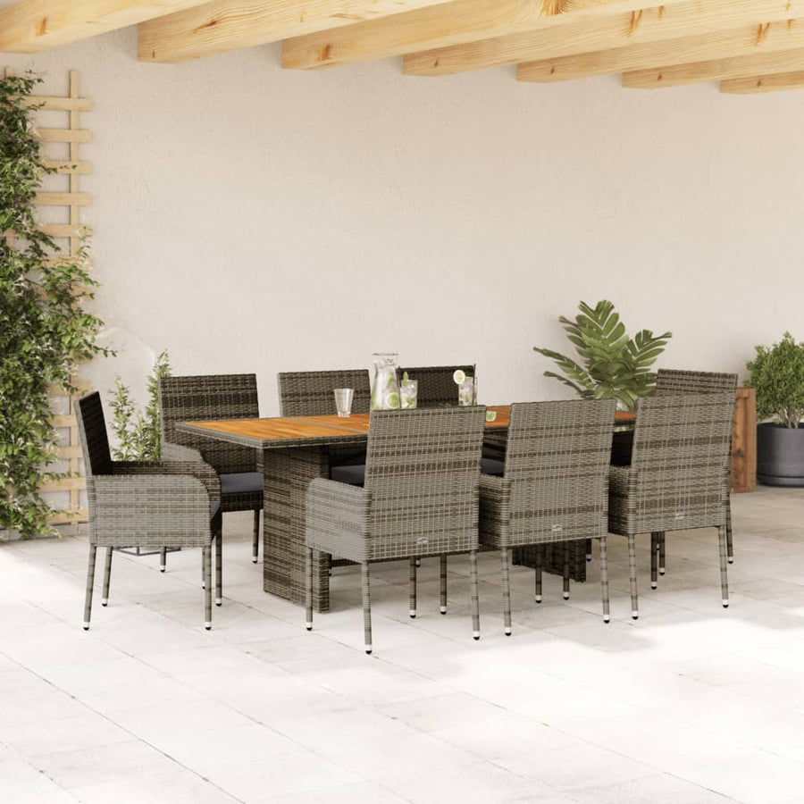 9-Delige Tuinset Met Kussens Poly Rattan 8 Grijs Hout