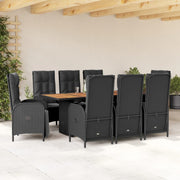 Tuinset 9-delig poly rattan zwart tafel 190x80x74 cm