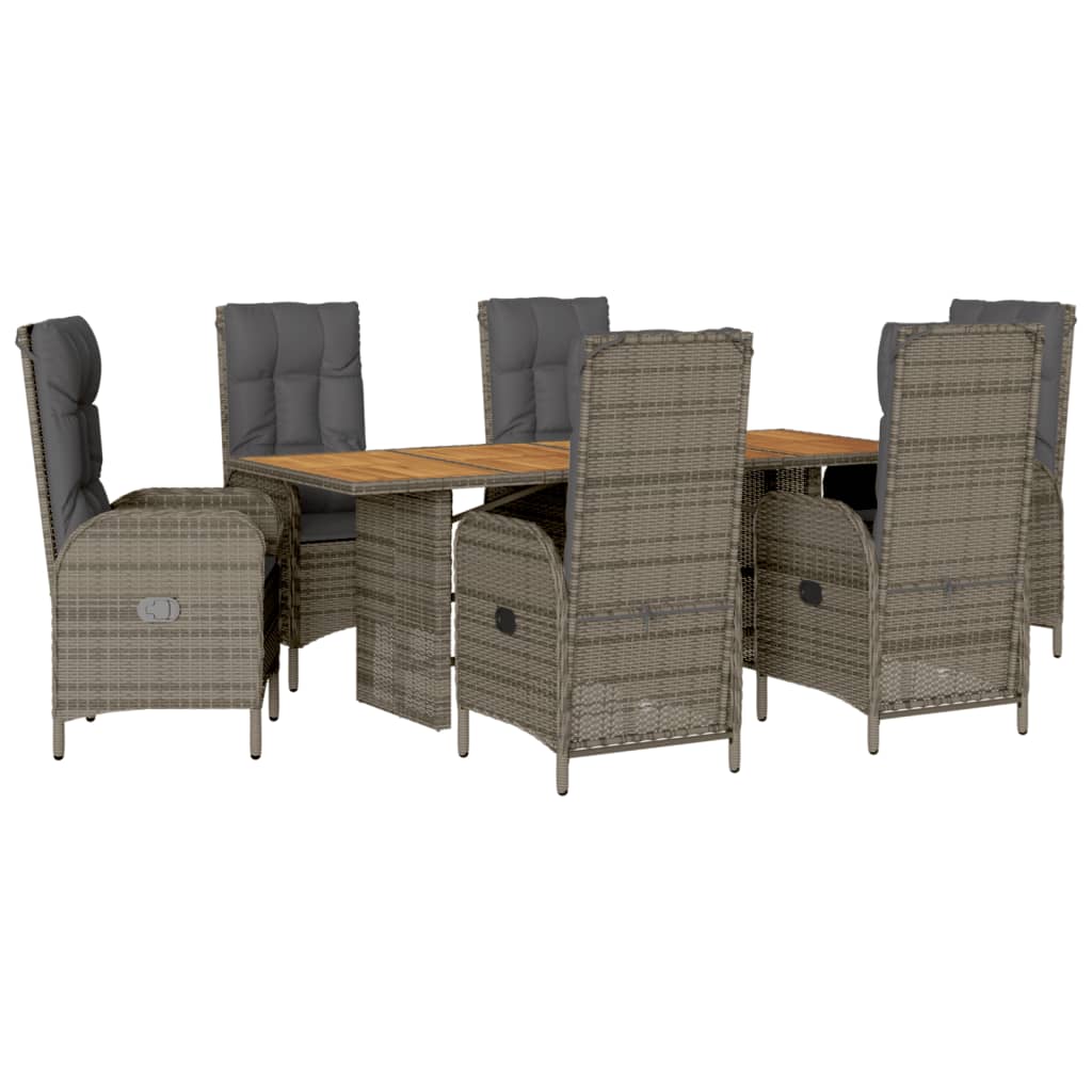 7-delige Tuinset met kussens poly rattan grijs