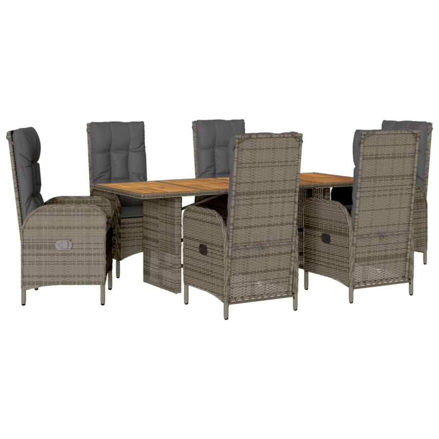 7-delige Tuinset met kussens poly rattan grijs