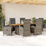 Tuinset 7-delig poly rattan grijs met kussens