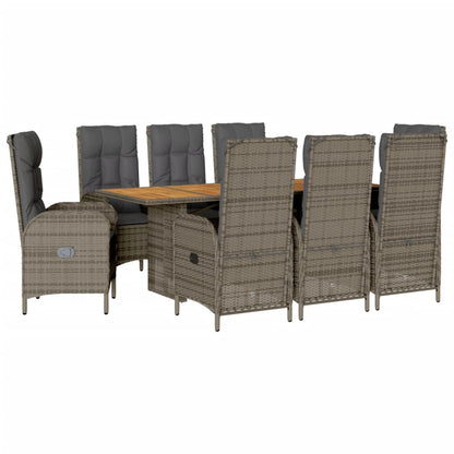 9-delige Tuinset met kussens poly rattan grijs
